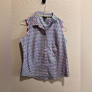 Talbots Pink Blouse with Pineapple Print